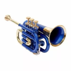 Pocket Trumpet 3 Valve blue brass Plated with case and Mouthpiece. - Picture 1 of 2
