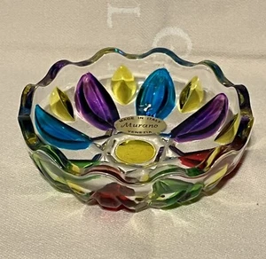 Murano Glas Rund Bonboniere oder Ring Schale Mehrfarbig Handbemalt Made In Italy - Bild 1 von 5
