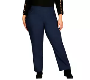 AVENUE Plus Size 26 A, DARK BLUE Pull On Super Stretch Straight Leg Pants NWT - Picture 1 of 23