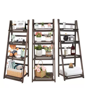 4-Tier Bathroom Ladder Shelf,Foldable Floor Storage Stand Open Shelving Unit AU - Picture 1 of 12