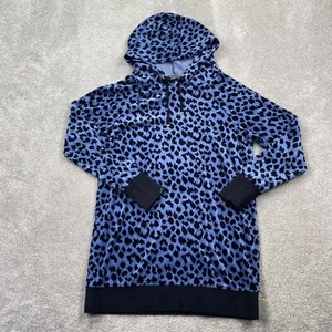 Victoria Secret Women's Leopard Soft Knit Pullover Hoodies Size S Blue Black - Picture 1 of 11