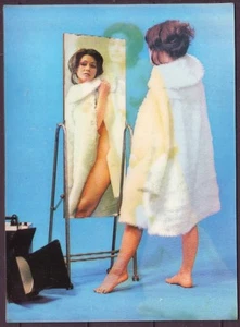 Lenticular 3 D Stereo Postcard Nude with a coat in front of a mirror Risque - Picture 1 of 1