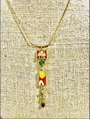 Pilgrim Danish Designs Goldtone Necklace With A Stationed Pendant In Reds, Green - Image 1 of 4