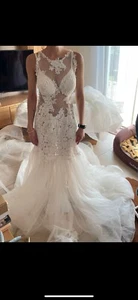 Brautkleid 36/38 Fit and Flair Traumkleid Figurbetont lange Schleppe Transparent - Bild 1 von 13