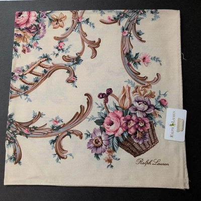 Ralph Lauren Pequeño Bufanda / Pañuelo Beige Estampado Floral Seda 40cm Foto 1 de 4