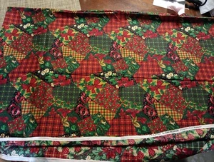 Christmas Plaids & Holly Cotton Fabric 43"W VIP Print Joan Messmore 2 Yards  - Picture 1 of 3