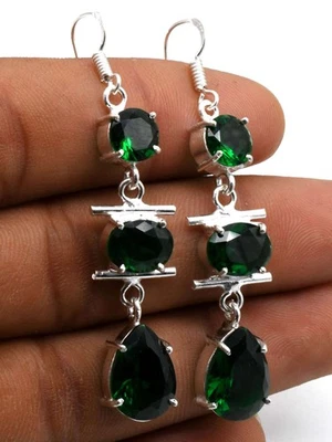 Orecchini Pendenti Etnici Fatti A Mano In Quarzo Verde Gioielli ER 256 - Immagine 1 di 3