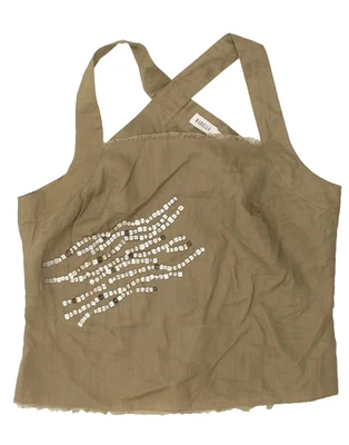 MARELLA Women Linen Crop Halter Top US-6 Medium Khaki  Italy-42 - Image 1 of 4