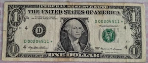 1999 $ 1 Dollar star note SN D00204511* circulated - Picture 1 of 2
