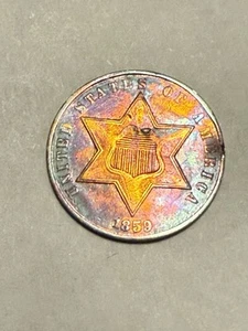 1859 Three Cent Silver Piece, Sharp Choice AU++, Toned Wholesale Bid 210 - Picture 1 of 2