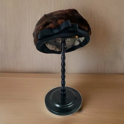 Sombrero pastillero vintage de piel para mujer ribete de cuero sintético con tapa plana Foto 1 de 4