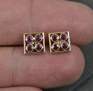 Beautiful 9 Carat Rose Gold and Four Ruby Cluster Stud Earrings - Picture 1 of 7