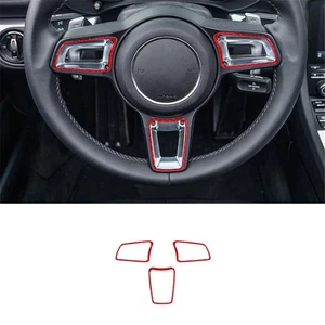 3X Red Carbon Fiber Interior Steering Wheel Cover Trim For Porsche 718 2016-2022 - Picture 1 of 12