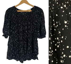 Top blusa Terra & Sky taglia 2X nero stampa splatter smocking contadino capriccioso - Foto 1 di 11