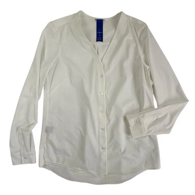 Blusa de manga larga Kit and Ace Going Places para mujer talla pequeña blanca minimalista Foto 1 de 4