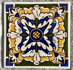 Ceramic Tile 4x4 Hot Plate Trivet Wall Plaque Kaleidoscope Vintage - Picture 1 of 2