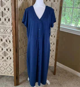 Liz Claiborne Full Button Midi shirt Dress V-Neck Lagenlook blue XL NWT cotton - Picture 1 of 11