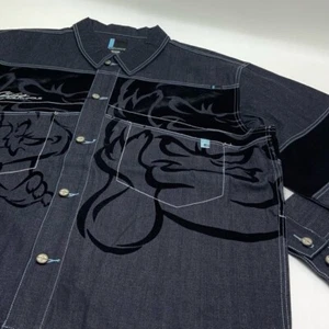 Men's Raw Blue Black Casual Denim Jacket - Picture 1 of 6