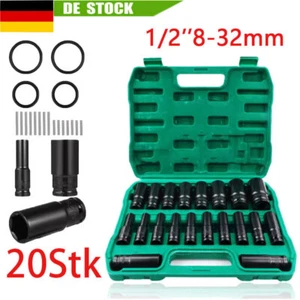 20 Tlg Schlagschrauber Nüsse SW 8-32 mm Kraft Steckschlüssel Nuss-Set 1/2 Zoll - Bild 1 von 12
