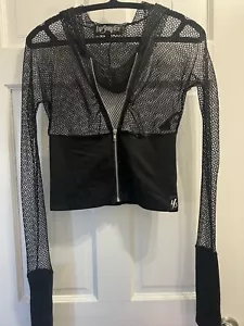 Woman’s XS Super Rare Lip Service Glitter Fishnet /fingerless Sleeves /Hooded - Picture 1 of 6