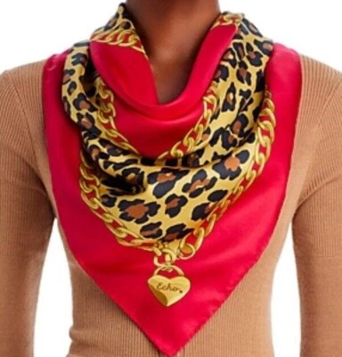 ECHO Scarf Womens Red Leopard Charm Square 100% Silk $159 35x35 - Image 1 of 4