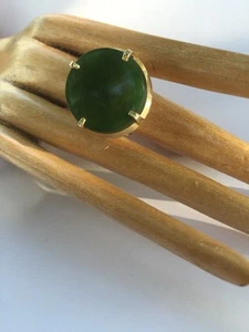 R9 antique JADEITE RING natural un-treated DEEP GREEN size 7 sterling/14k c.1900 - Picture 1 of 11