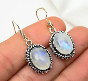 Rainbow Moonstone Earring Gemstone Handmade 925 Sterling Silver Jewelry - Picture 1 of 4