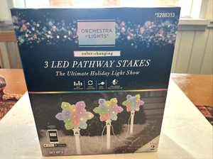 Orchestra of Lights LED Multicolored Snowflake Pathway Stakes Gemmy New SET OF 3 - Picture 1 of 3