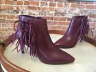 Marc Fisher Tune Burgundy Red Leather Pointed Toe Fringe Ankle Boots 7.5 NEW