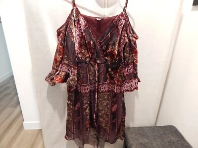 VESTIDO VENUS MUJER TALLA XL ESTAMPADO FLORAL CUELLO EN V BORGOÑA MANGAS HINCHADAS RAYÓN Foto 1 de 4