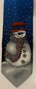 NEU Weihnachten Krawatte Schneemann trägt Schal blau mit weißem Schnee 56" 100% Polyester - Bild 1 von 6