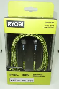 RYOBI 4 ft. USB-C to Lightning Cable 4' Charging Cord MFi-Certified AC0I4USBCL - Picture 1 of 4