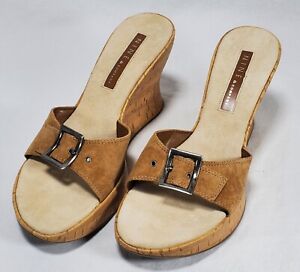 Nine West Natural Suede Platform Wedge Sandal Shoes Women 9 1/2 M