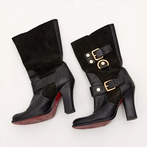 Cesare Paciotti Black Leather Block Heel Boots Size EU 36 / US 6 - Picture 1 of 5