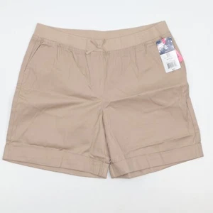 IZOD Shorts Youth Girls Plus 18.5 Approved Schoolwear Pull On Cuffed Beige - Picture 1 of 8