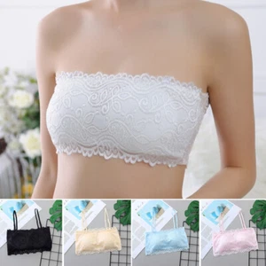 Women Franch Floral Lace Boob Stretch Bandeau Tube Bra Cami Top Strapless US ☆ ➳ - Picture 1 of 14