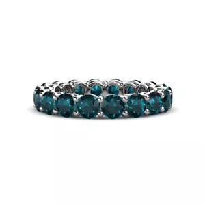 London Blue Topaz Round 4.00mm Full Eternity Band Ring With Rhodium Plated - Picture 1 of 8