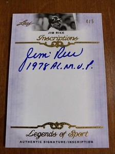 Jim RICE 2012 Leaf Legends Of Sport Inscriptions AUTO #I-JRI NM 4/5 Red Sox HOF