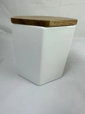 TEAVANA White Hexagon Porcelain Tea Kitchen Storage Canister 6 oz Wooden Lid - Image 1 of 4