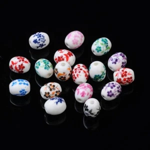 10 Porcelain Flower Beads 12mm Mixed Floral Ceramic Oval Jewelry Making Set - Picture 1 of 1