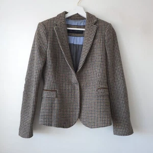 Zara Blazer Jacket 100% Wool Tweed Hacking Equestrian Elbow Patch M Medium 10 12 - Picture 1 of 6