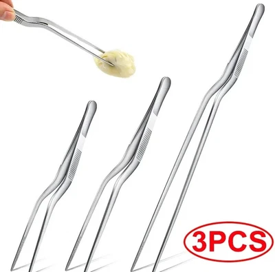 3pcs Stainless Steel Kitchen Tweezers – BBQ & Cooking Tongs Set - NEW - Image 1 of 4