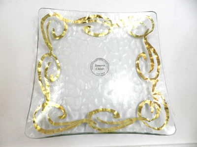 Bandeja curva cuadrada de 7 pulgadas Tamara Childs Gold Swirl NUEVA sin caja Foto 1 de 4