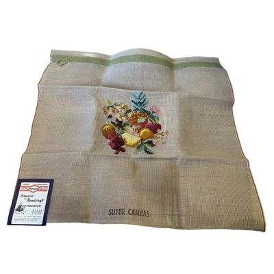 Vintage Hiawatha Needlepoint Chair Seat Cover Handmade Large 23” Fruit Flowers - Image 1 of 4