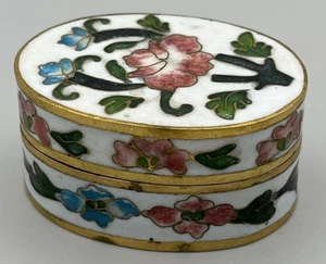 Vintage 30er Jahre chinesische Cloisonné Emaille Schatulle oval florales Design Republik Periode - Bild 1 von 9