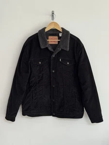 Levi’s Sherpa Trucker Jacket Vintage 90s Black Corduroy Grey Fur XXL - Picture 1 of 14