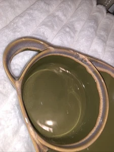 LTD Commodities Stoneware green & Tan Drip Glaze Soup Cracker Bowl/Chip/Dip/Dish - Picture 1 of 5