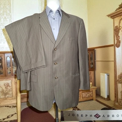 Traje Joseph Abboud 2 Piezas Para Hombre 44R 38X30 Marrón Claro Rayas 3 Botones Lana DV Foto 1 de 4