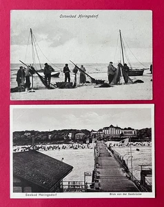 2 x AK Ostseebad HERINGSDORF um 1930 Fischer am Strand, Seebrücke      ( 168651 - Bild 1 von 2