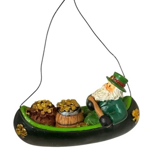 Vintage Irish Santa in boat with bags of gold coins, St. Patricks Day Christmas - Picture 1 of 6